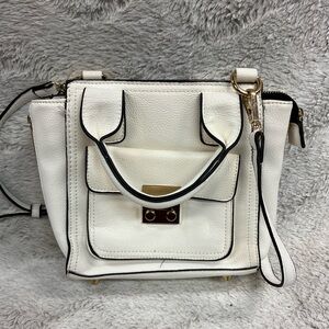 Miztique Women’s White Faux Leather Crossbody Zipper Closure Purse Bag 8”H